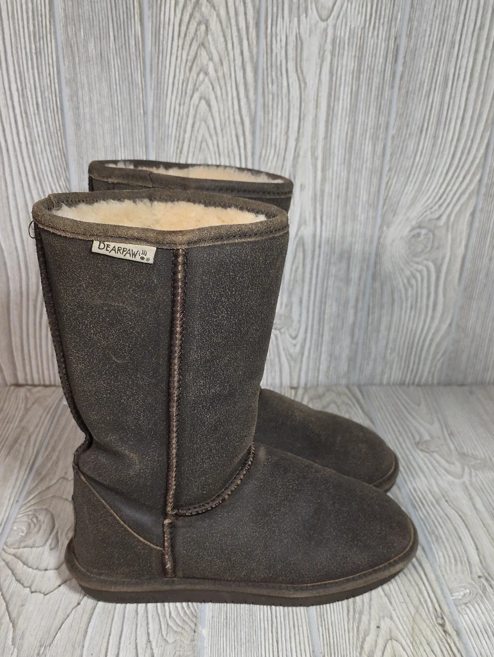 Bearpaw Emma Short Brown Suede Winter Faux Fur Lined Boots Womens Size 7